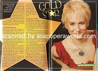 Gold Star Performer:  Jennifer Landon (Gwen on As The World Turns)