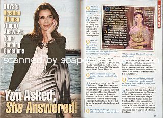 Interview with 
Kristian Alfonso (Hope on the soap opera, Days Of Our Lives)