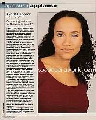 Applause, Applause for Yvonna Kopacz (Mel on Guiding Light)